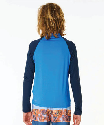 Rip Curl Shock UV L/S Rash Vest - Boys (8-16 years) - Blue Gum